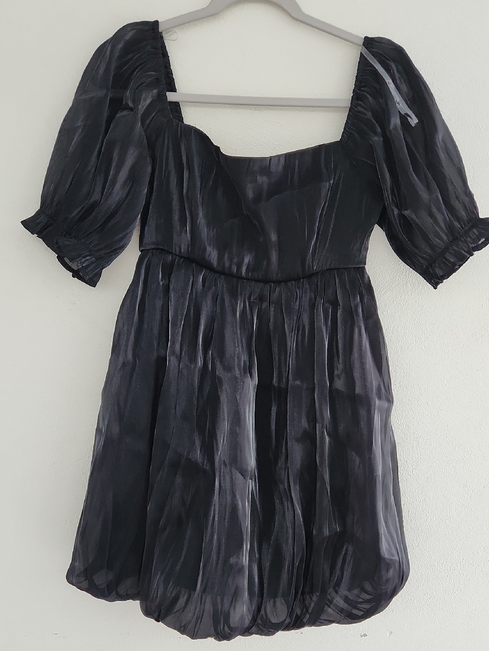 Shimmer Black Puff Sleeve Mini Dress